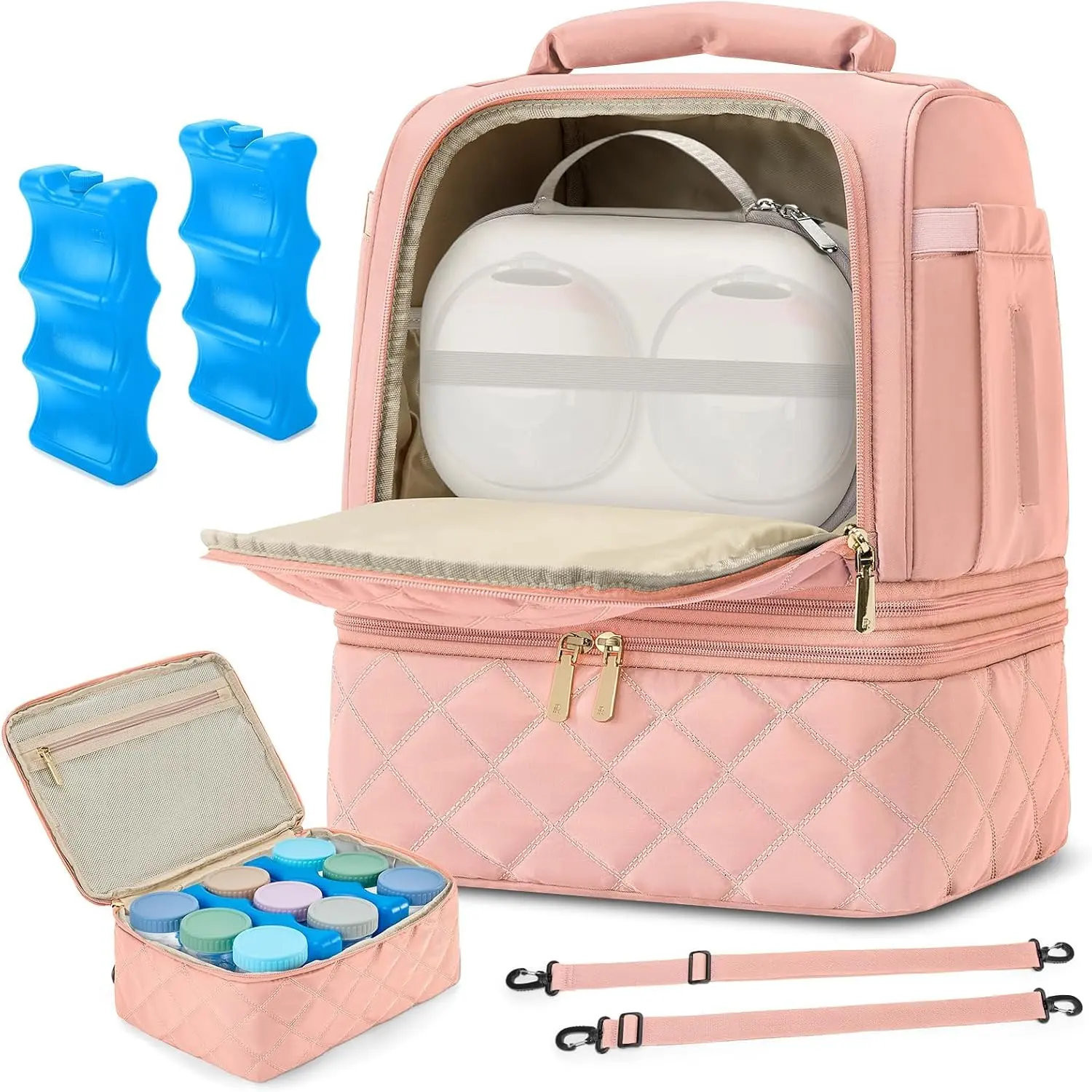 Wearable Breast Pump Bag, Breastmilk Cooler Travel Bag, Insulated Pumping Storage Bag for Working & Nursing Moms, Pink