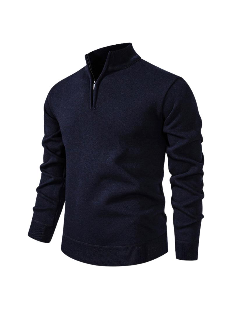 Men's Fall Winter Half-Zip Stand Collar Fleece Pullover Sweater, Casual Plain Knit Top, Comfortable Versatile Clothing for Cold Weather Men's Fall Winter Half-Zip Stand Collar Fleece Pullover Sweater, Casual Plain Knit Top, Comfortable Versatile Clothing for Cold Weather