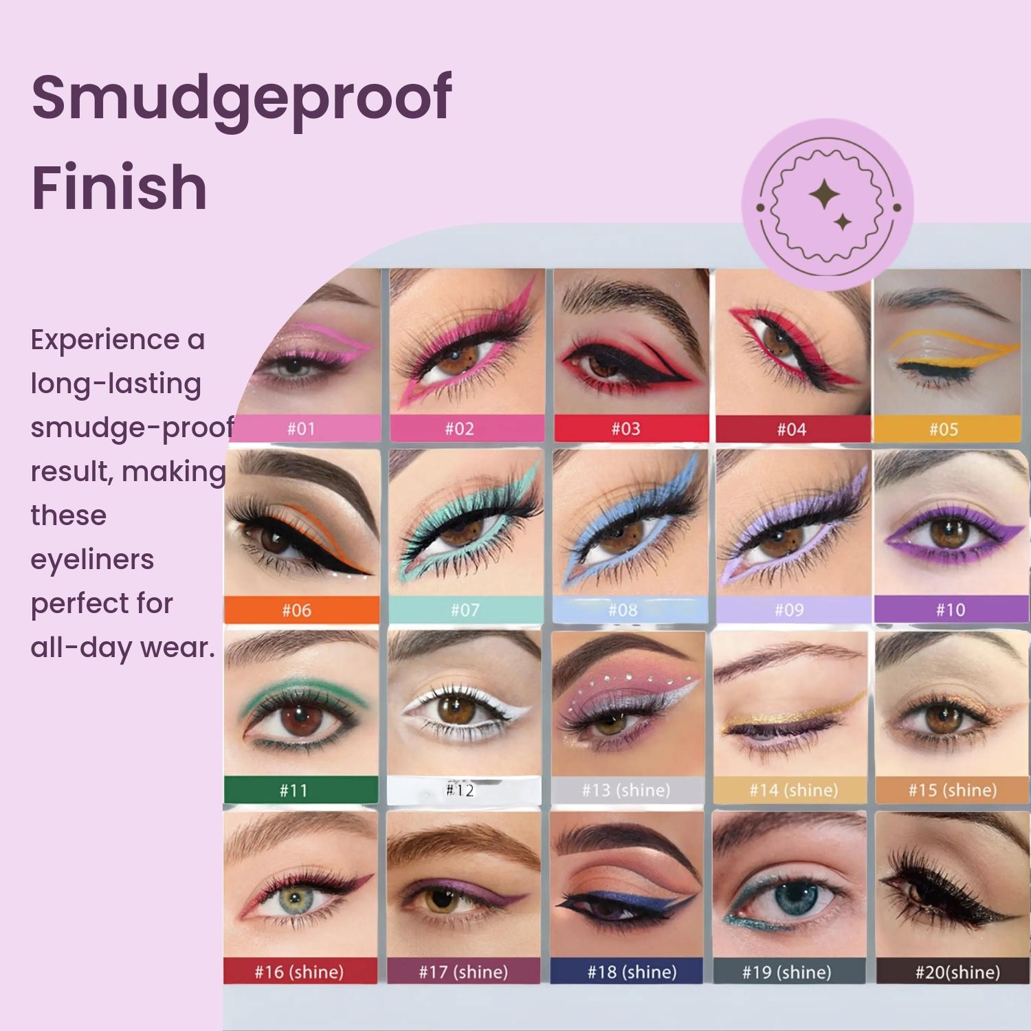 20 Color Eyeliner Pencil Set Quick-Dry Waterproof Long-Lasting Smudgeproof Creme Gel Liner Eye Liner Gel Pen 20 Pieces, Makeup Essential