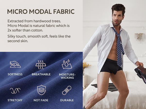 DAVID ARCHY Men's Dual Pouch Underwear Micro Modal Trunks Separate Pouches with Fly 4 Pack Ice Silk Cooling Sensation Comfort Odor Control Spandex Fabric Gift Set Father's Day Natural Breathable Silky Soft Menswear Balls TikTokShopRestock Briefs Elastic