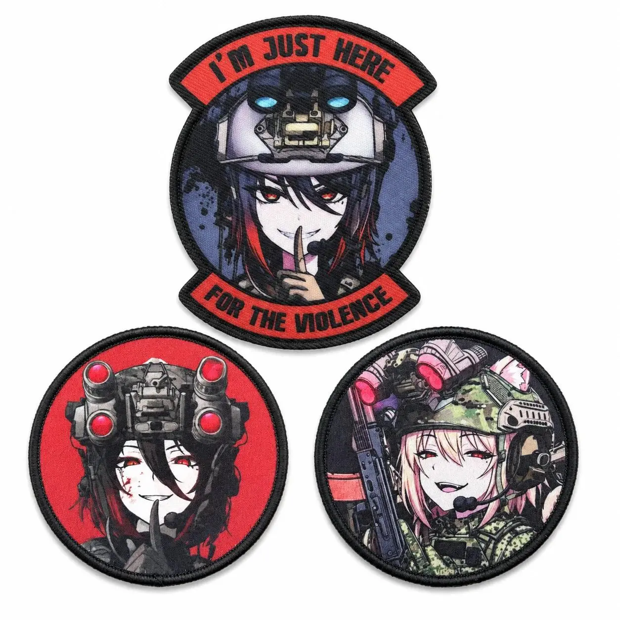 3PCS Anime Girl Patch Tactical Printed Morale Badge Hook Loop Military Character Patch for Backpack Helmet Airsoft Outdoor Gear
