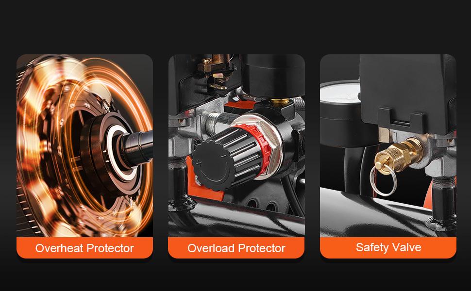 VEVOR Air Compressor, 2 Gallon Steel Tank, 1HP 2.1 CFM 8bar Oil Free Air Compressor Max. 120PSI Pressure, 81dB Ultra Quiet Portable Compressor, for Auto Repair, Tire Inflation, Spray Painting