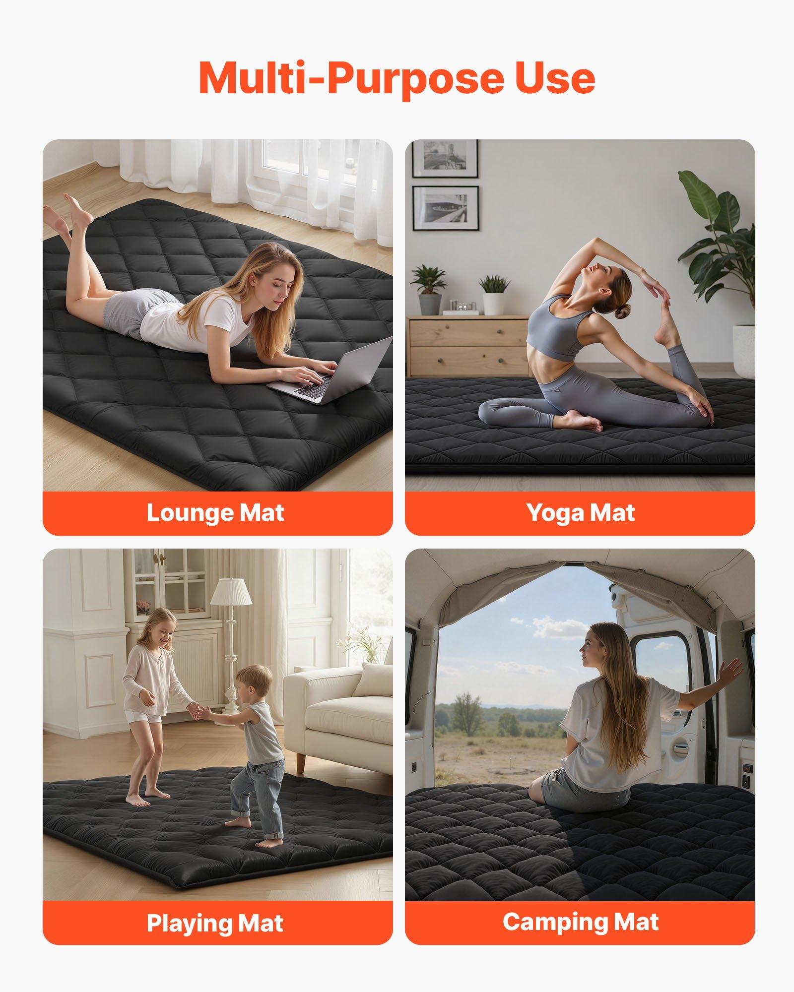 【Summerfinds】VEVOR Brushed Fabric Japanese Tatami Mattress, Queen Size 80x60x3.5in 14.1 lbs Foldable 60 Inch Single Sleeping Yoga Floor Mat, 9-Layer Dorm Mat with Storage Bag Fastener, Black