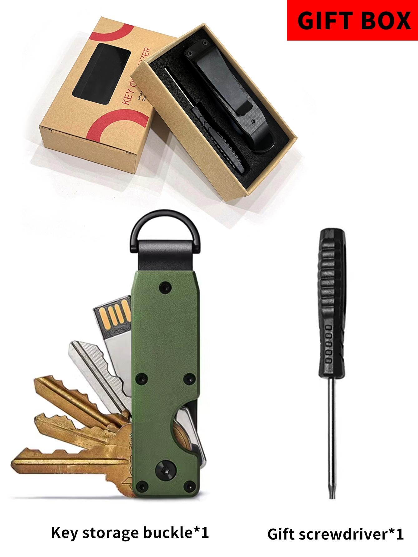Minimalist Keychain, Heavy Duty Keychain - Compact Metal Key Storage Box With Screwdriver Carbon Fiber Pattern Unisex Key Clip Anti-Scratch Surface, Keys Sleek Light Slim, Durable Key Ring Holder With Gift Box, Gift For Friends, Family, Stylish Keychain