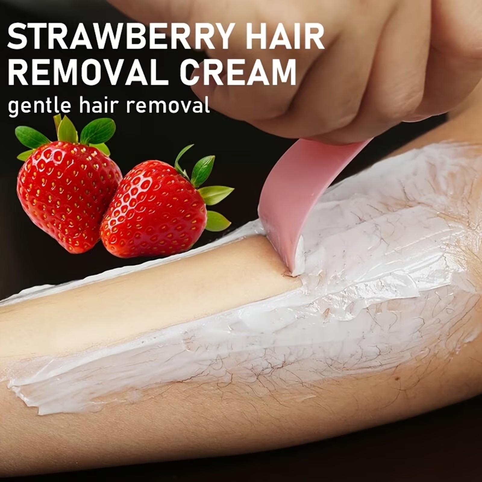 Strawberry Fast-Acting Hair Removal Cream, Gentle Formula with No Irritation, Pain-Free Complete Hair Removal for Chest, Legs and Arms