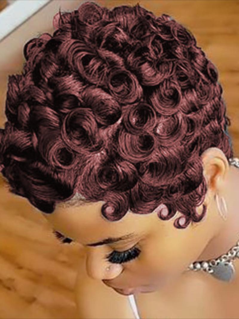 Curly Wave Wig Pixie Cut Wig for Women Halloween Wig Full Machine Made Wig 150% Density 6 Inch Human Hair Wigs