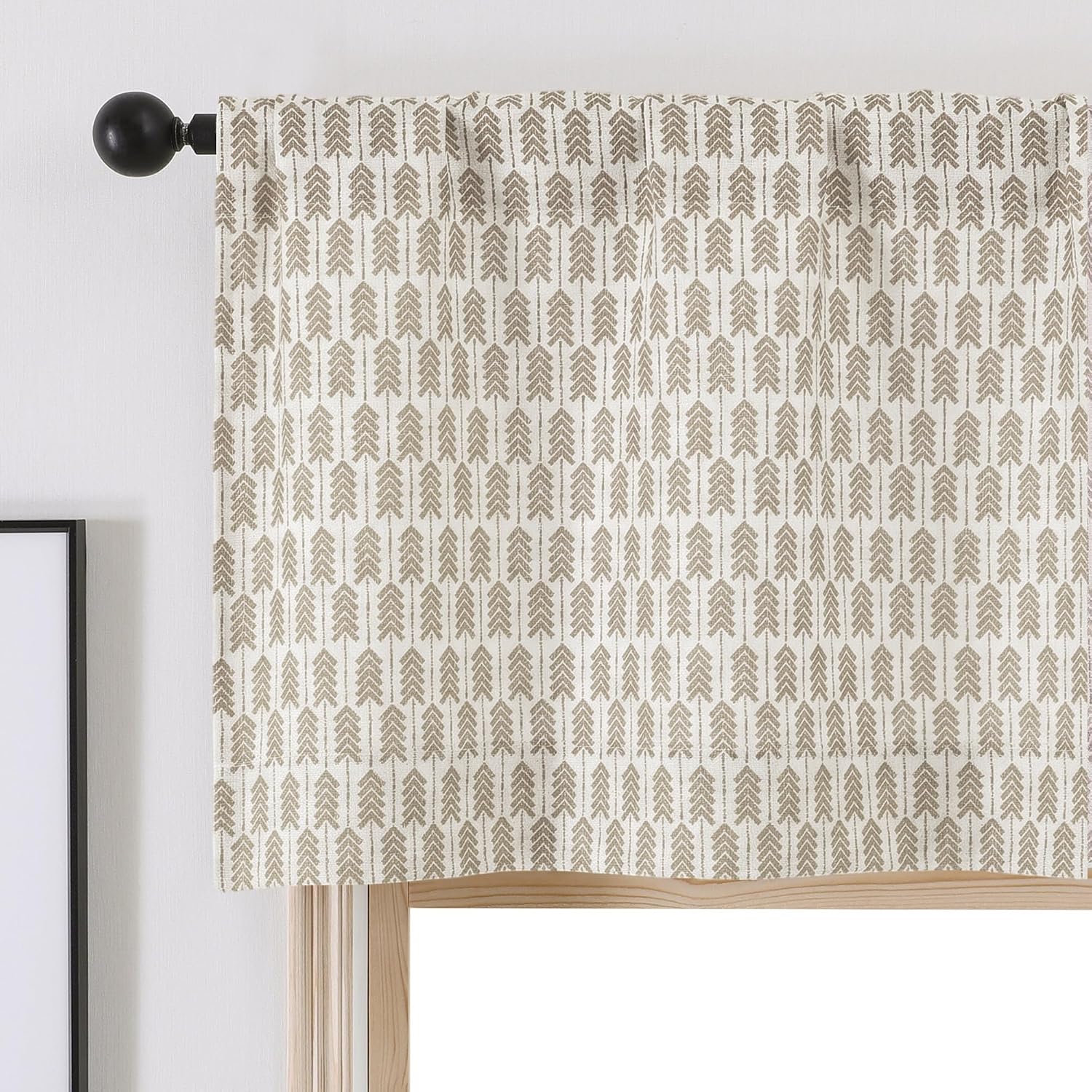 Valances for Windows - Light Filtering Faux Linen Small Valance Kitchen Curtains, Boho Rod Pocket Short Cafe Curtains for Bathroom Basement, 52Wx14L, 2PCS, Taupe