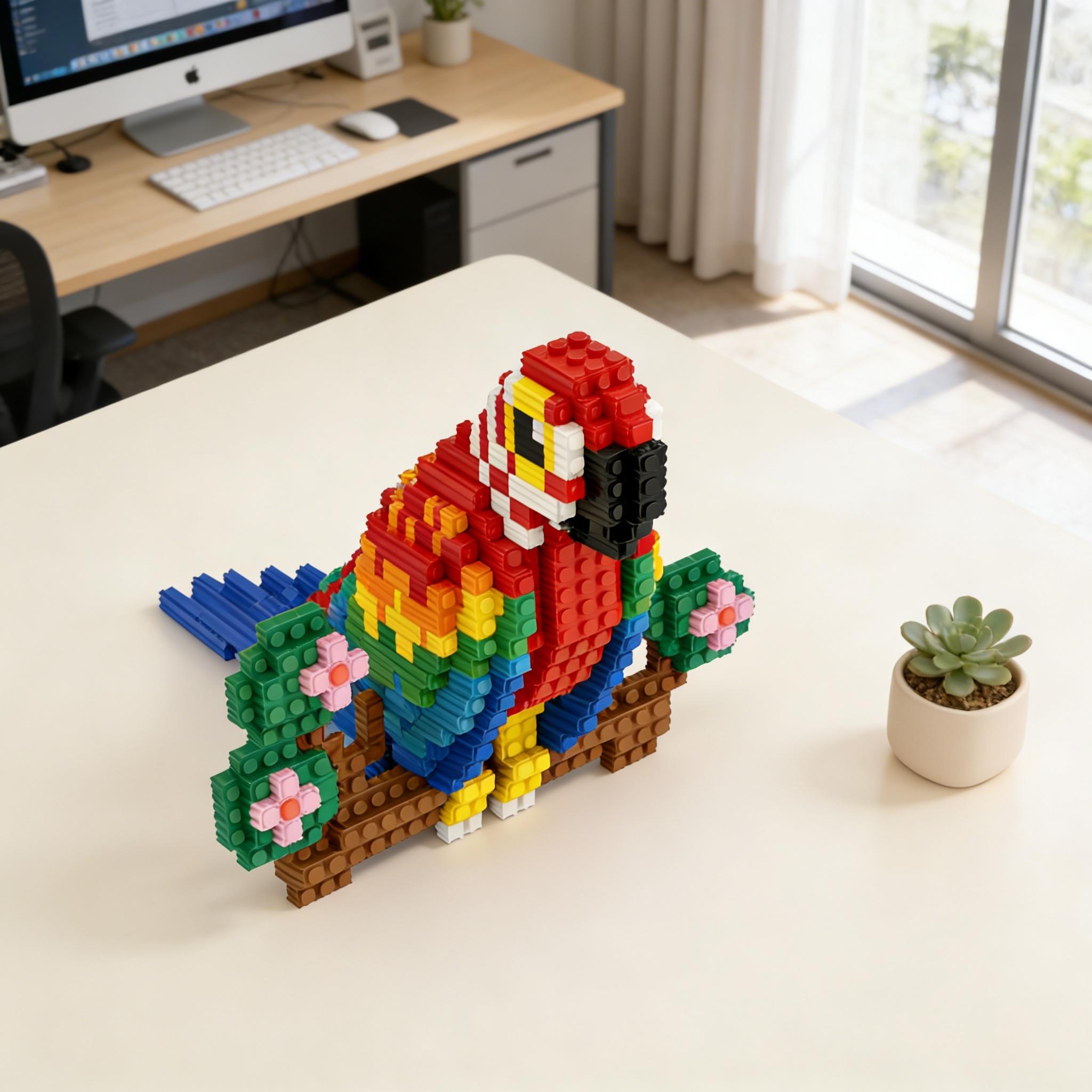 Colorful Macaw 3D Puzzle Building Block Decor, Perfect for Home Office Shelves, Party Decor, Ideal Gift for Holidays, Handmade Craft