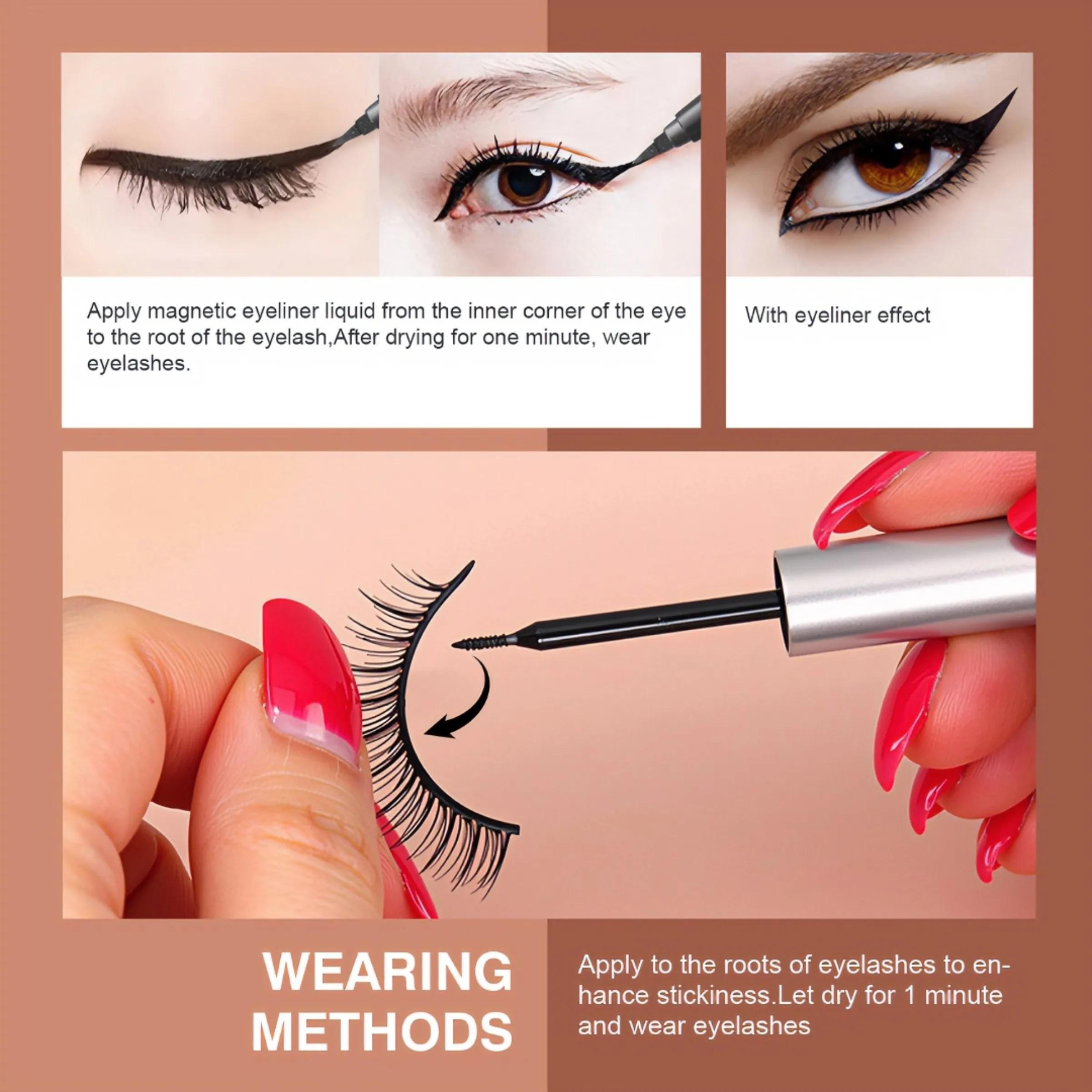 Magnetic Eyelashes with Eyeliner Kit, Reusable Natural False Lashes, Waterproof Magnetic Eyeliner & False Eyelashes Set, Wispy Lashes with Applicator, No Glue False Eyelashes for Daily Makeup