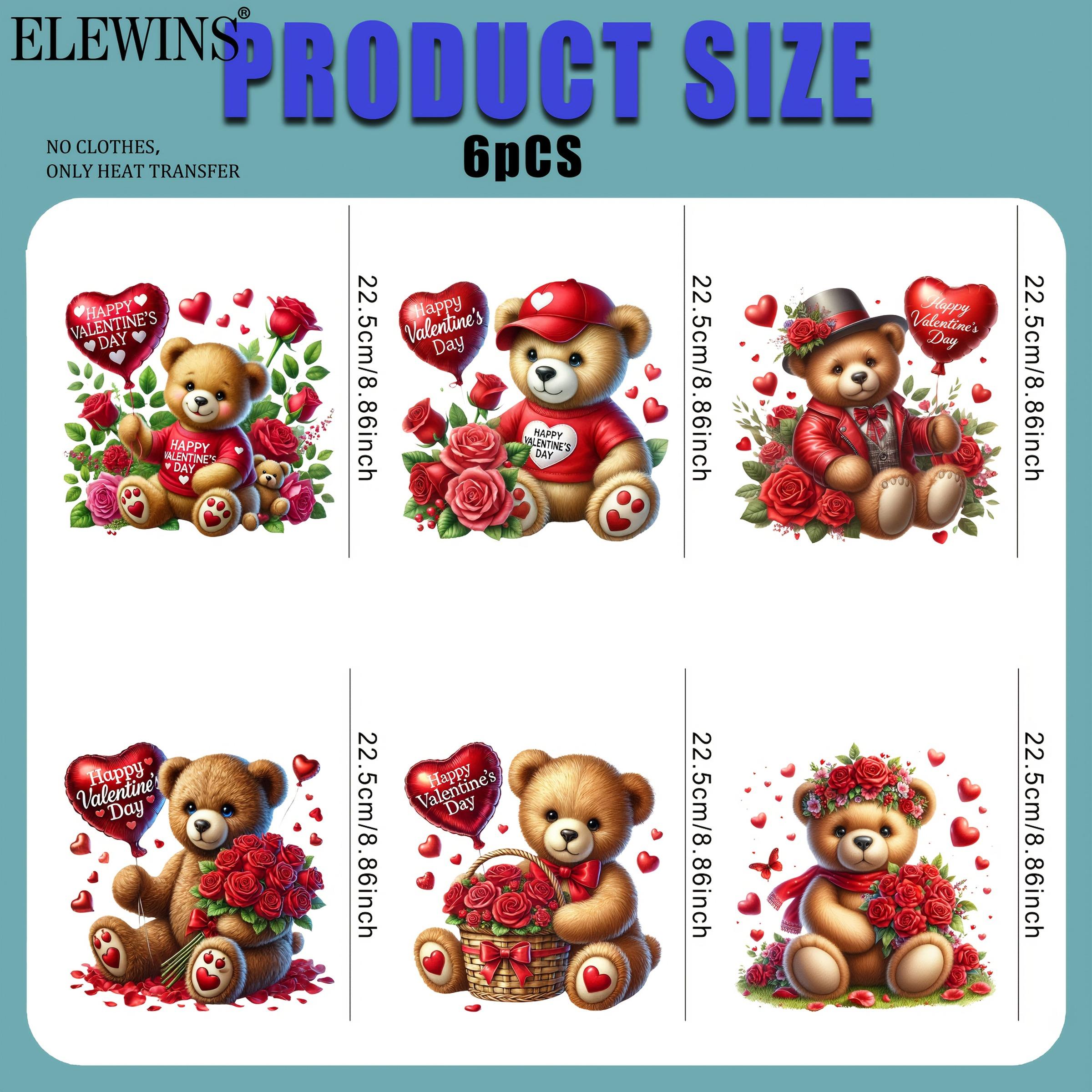 6 Pcs Teddy Bear Heart Iron-On Transfer Stickers, Handmade Embellishments, DIY Clothing Decorations for T-Shirts, Jeans, Hats, Backpacks, No Sewing Required, Gift, Diy Decoration Set