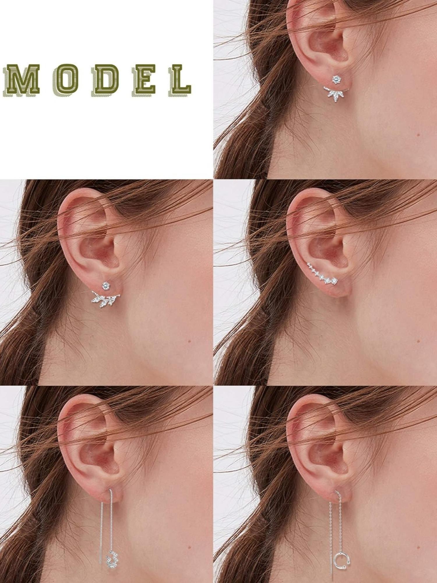 5 Pairs Rose Golden Silvery Minimalist Earring Set for Women Men Chain Threader Wrap Tassel Ear Cuffs Ear Climbers Lotus Flower Jackets Sleek Understated Style Lightweight Skin-Friendly for Daily Wear Work Dates Various Casual Formal Occasions