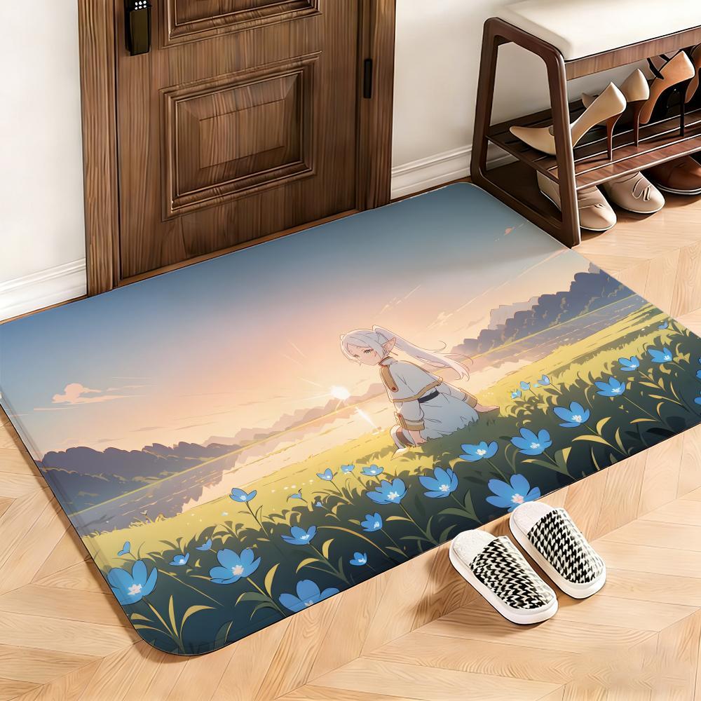 Fantasy Frieren Beyond Journey's End Floor Mat This soft flannel mat provides a cozy Soft flannel mat with quick water absorption, non-slip and durable. Easy to clean, ideal for bathroom and entryway use.