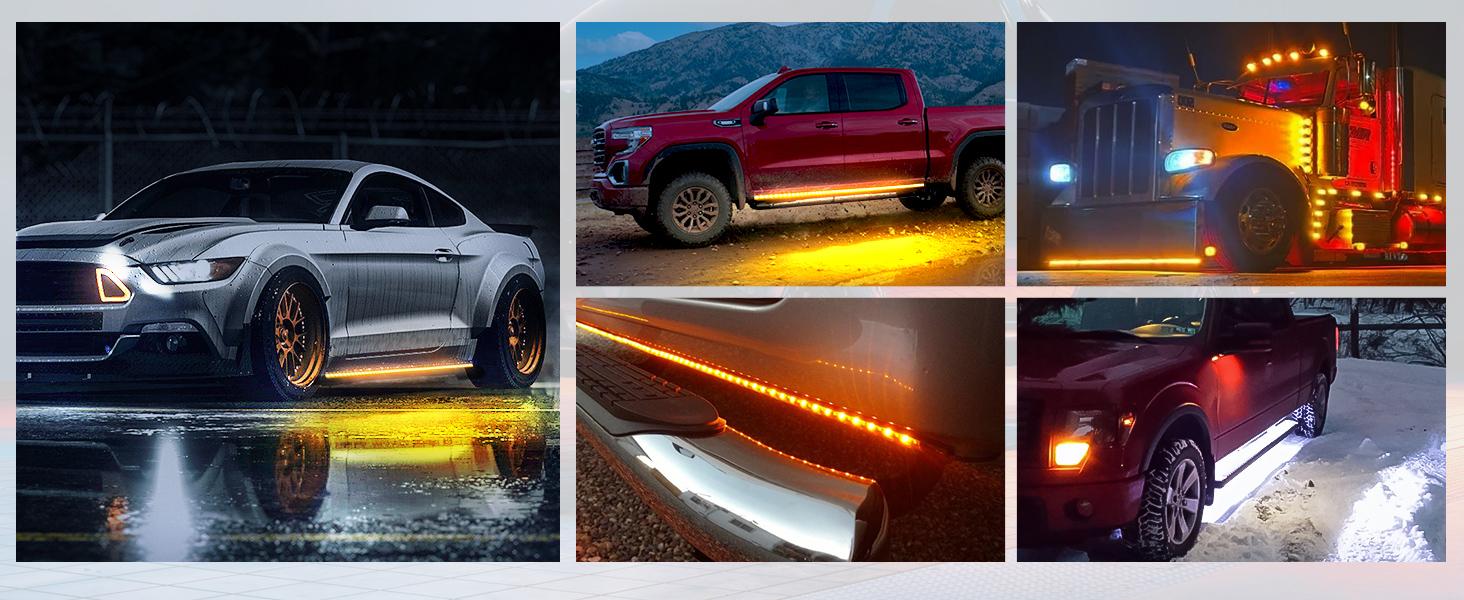Nilight Truck LED Running Board Lights 2PCS 48nch LED Side Maker Light with White Courtesy Light & Sequential Amber Turn Signal Light LED Lighting Strips Running Lights Kit for Trucks Pickup SUV dealsforyoudays