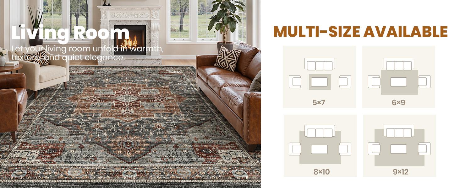 ComiComi Luxury Vintage Medieval Aesthetic Area Rugs For Living Room,Machine Washable, Water&Stain-Resistant, TPR With Non-Slip Backing, Hallway Runner Rugs for Bedroom, Kitchen, Perfect For Pets&Kids, Home Decoration, Decor Item, Dark Grey Rugs