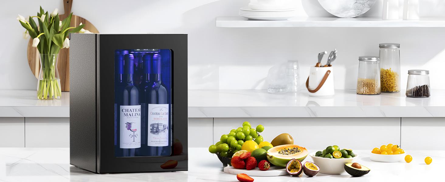Antarctic Star 0.6Cu. Ft. Freestanding Wine Cellar Mini Fridge, 4-Bottle Red Wine with 6-Can Beverage Refrigerator, Quiet Compressor, LED Light and Display, 40-61 ℉, Black