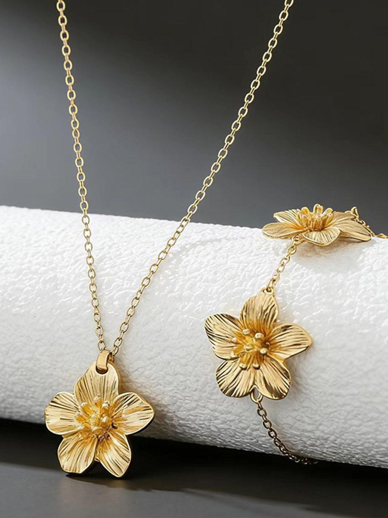 Luxury Floral Necklace Earrings Set, Unique Design Flower Jewelry Combo, Elegant Necklace and Earring Set for Women