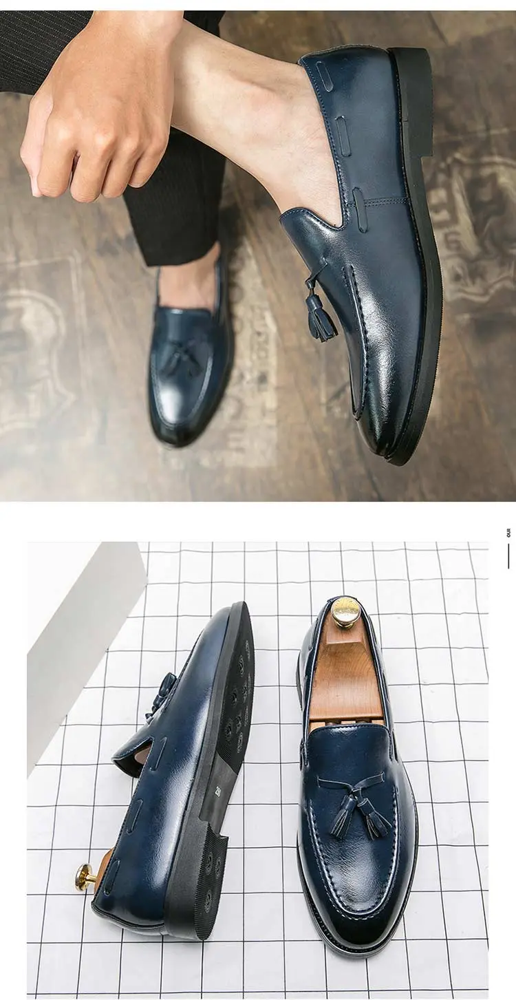 Men's Trendy Fashion Tassel Leather Loafers, One-Click Slip-On Casual Shoes, Versatile Youth Formal British Style, Perfect for Nightclubs and Weddings, Business Casual Shoes, Office Shoes