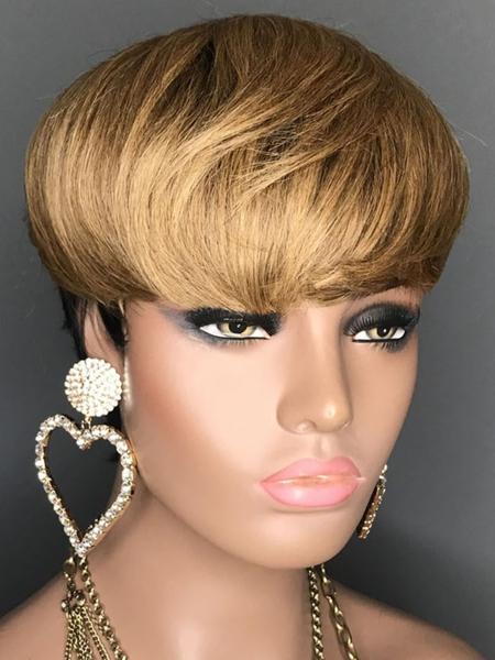 Pixie Cut Wig Human Hair Short Human Hair Wigs for Women Kinky Curly Wig Ombra Blonde 1b/27 Red Short Wigs Human Hair Natural Hair Pixie Wig with Bang