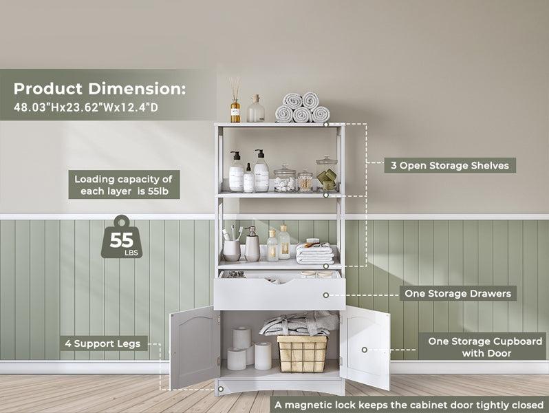 Sikaic Multifunctional Storage Cabinet with Microwave Space Drawer White Furniture Organization Kitchen Organizer Freestanding Wood Cupboard