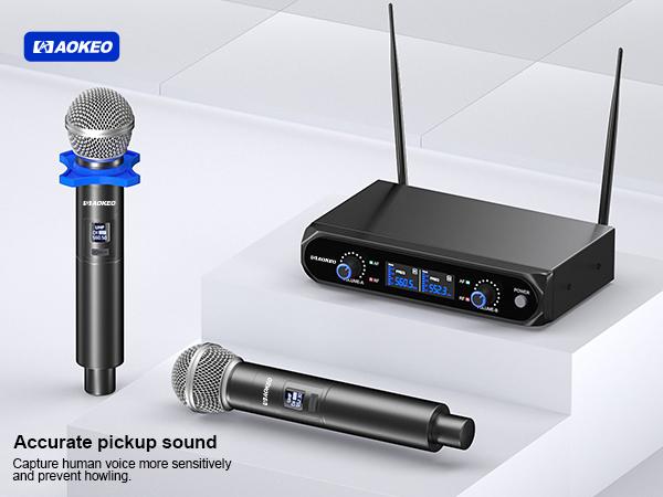 Aokeo V200 Wireless Microphone System - 100ft Range, Metal Wireless Mic Set with Case,Handheld Cordless Dynamic Microphones for Singing, Karaoke, Church, DJ, UHF