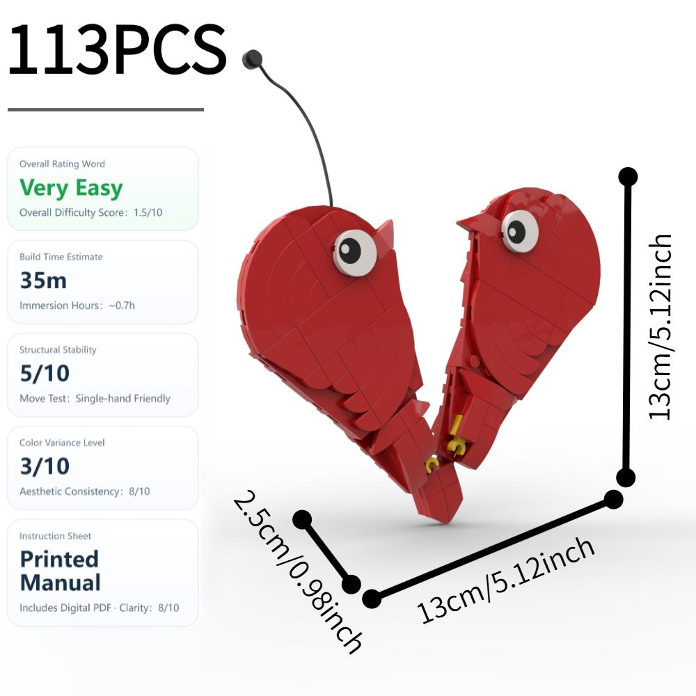 MOC 113PCS Pair of Red Birds Building Blocks Set, Durable ABS Plastic Bricks Toy, Love Couple Face to Face Meaning, Friendship Back to Back Meaning, DIY Easy Assemble Buildable Bird Figure Model, Desk Display Collectible Ornament