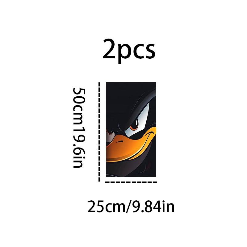 2Pcs A Raging Daffy Duck Cartoon Theme Car Sticker, Decal for cars - Durable Vinyl Sticker, Suitable for B-Pillar, Semi-Matte Surface, Self-Adhesive, Rectangle Shape, Car Decor