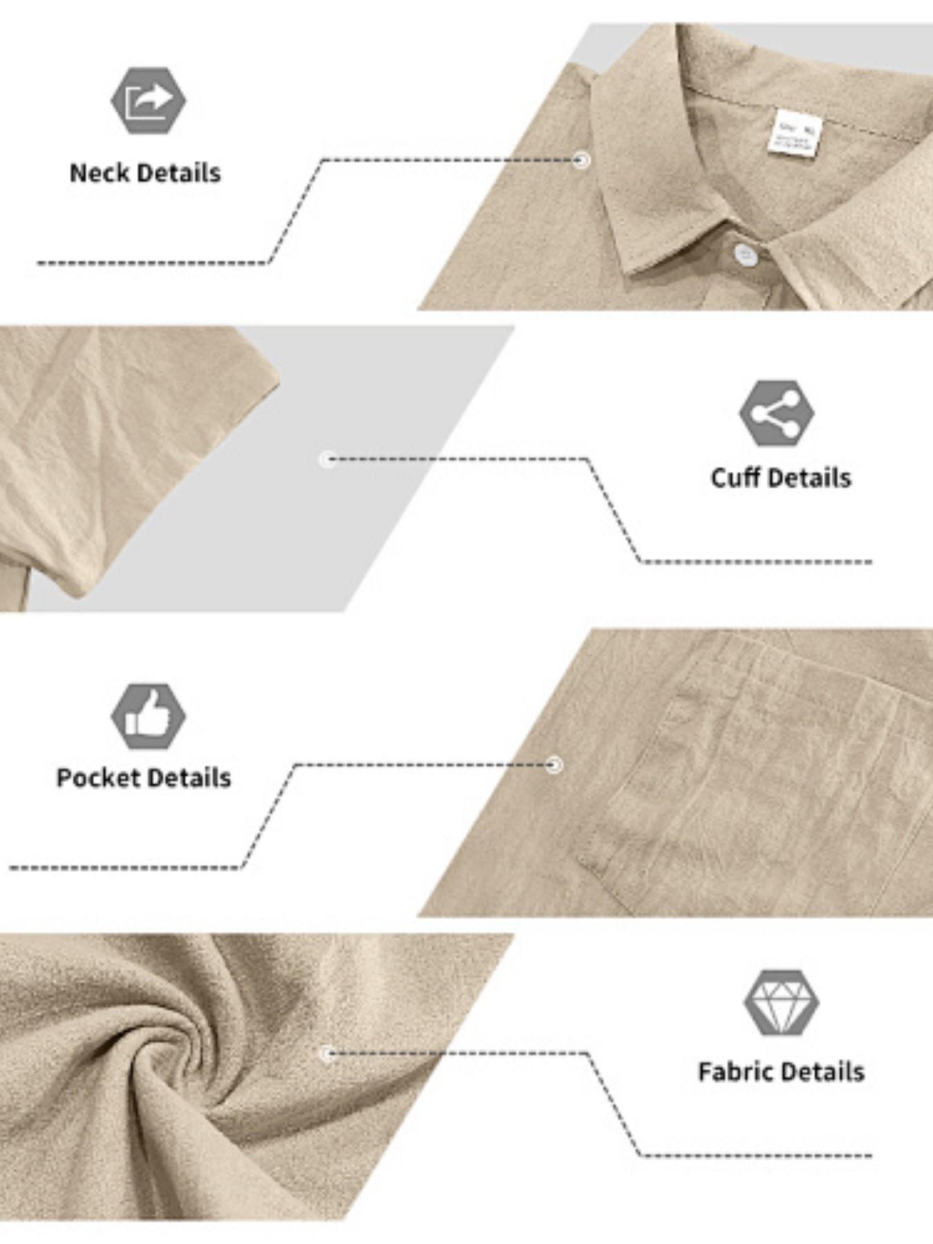 Men's Hawaiian-style linen loose-fit semi-high-neck short-sleeved top, designed for casual daily wear with comfortable and breathable fabric