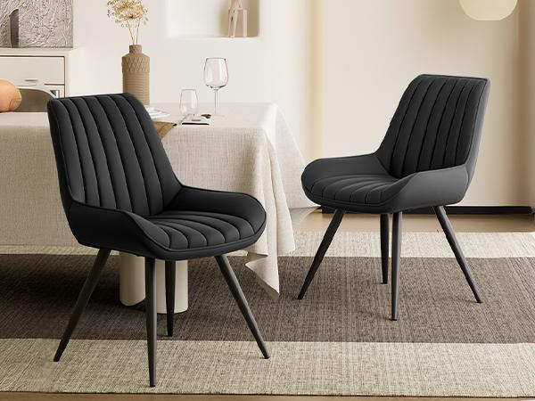 Kerilyn Modern Dining Chairs Comfy Dining Room Chairs with Thick Cushions, Upholstered Fabric Kitchen Side Chairs with Metal Legs, Black
