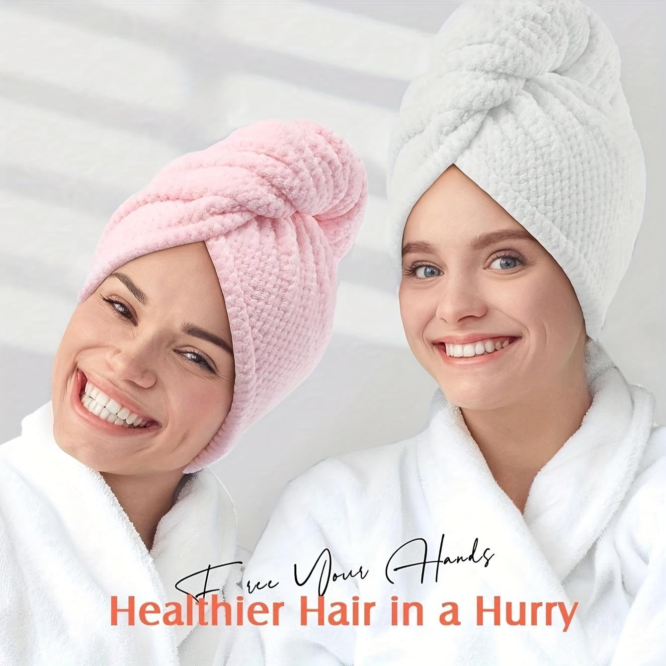Microfiber Hair Towel Wrap for Women, 2-Pack Super-Absorbent Quick-Dry Hair Turban for All Hair Types, Anti-Frizz Large Hair Drying Towels with Button, Bathroom Premium Towel Set