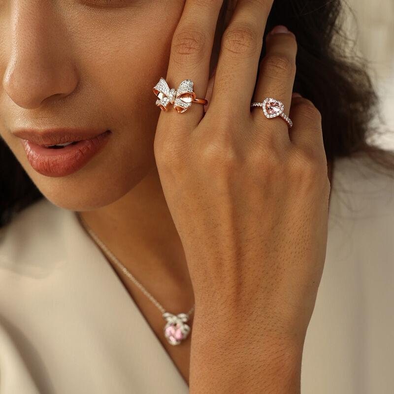 Jeulia Bowknot Design Round Cut Sterling Silver Ring Sterling Silver Zircon Engagement