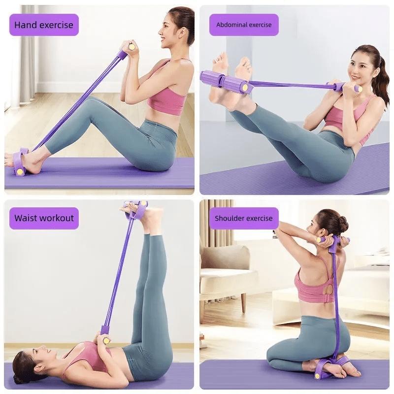 4 Tube Resistance Band with Elastic Yoga Pedal Stretcher, Natural Latex Exercise Equipment, Suitable for Full Body Workouts at Home & Gym