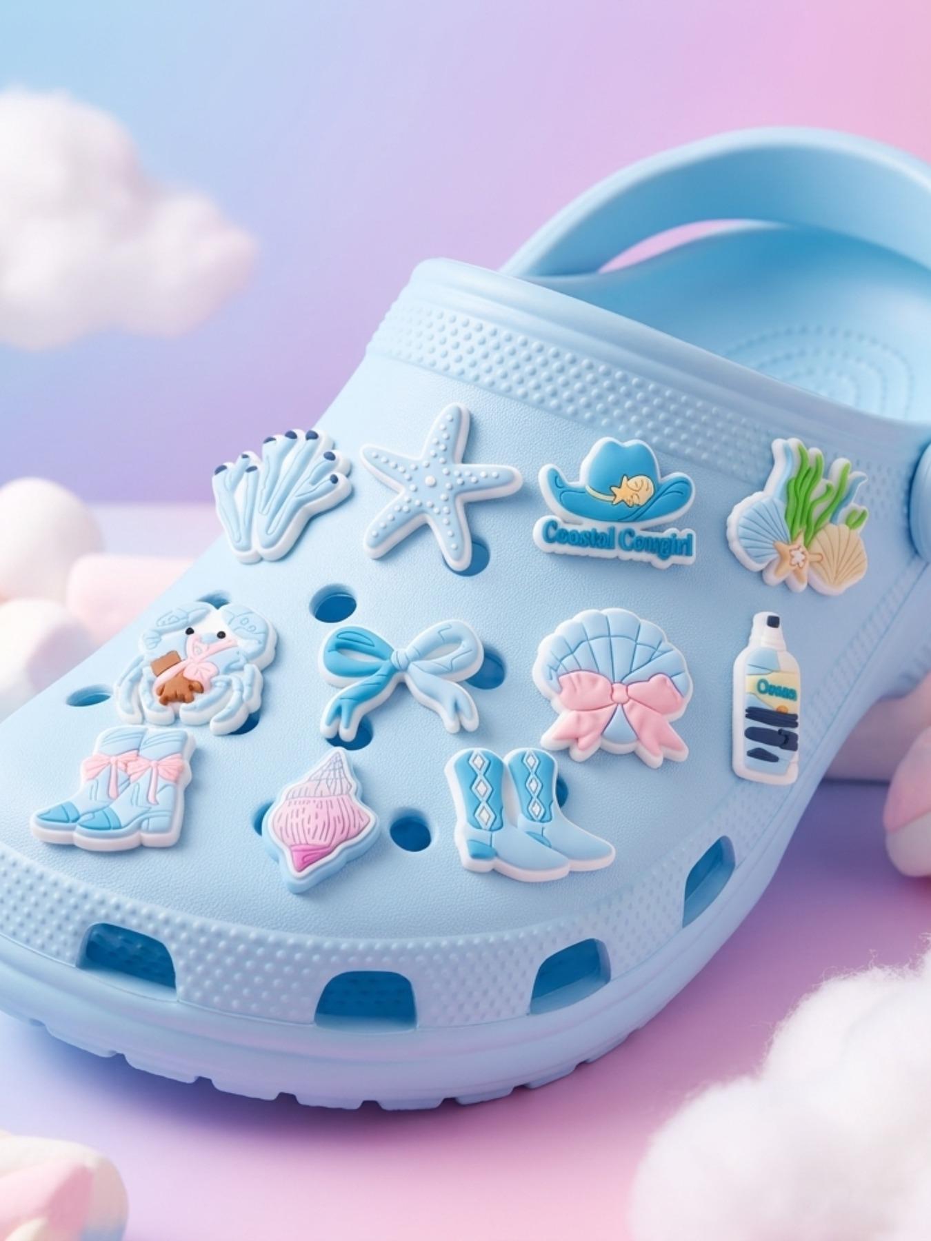 12 Pcs Blue Ocean Summer Series Shoe Accessories, Buckle Decor for Flat Shoes, High-Quality, Perfect Gift