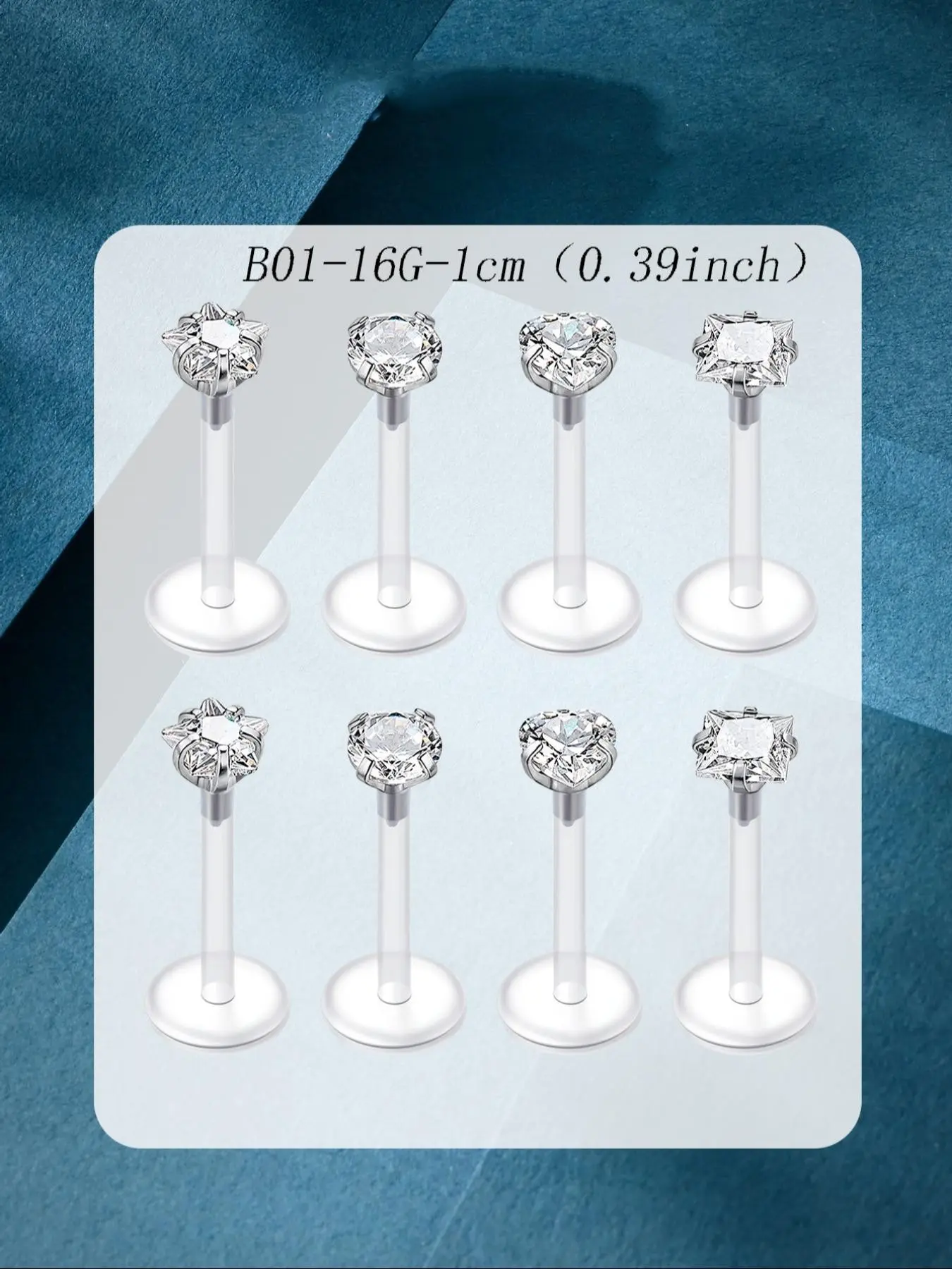 Clear Body Piercing Jewelry, Bioflex Plastic Earrings, Lip Bars Studs, Clear CZ Tragus Labret Piercing Retainers for Sleep Work Sports