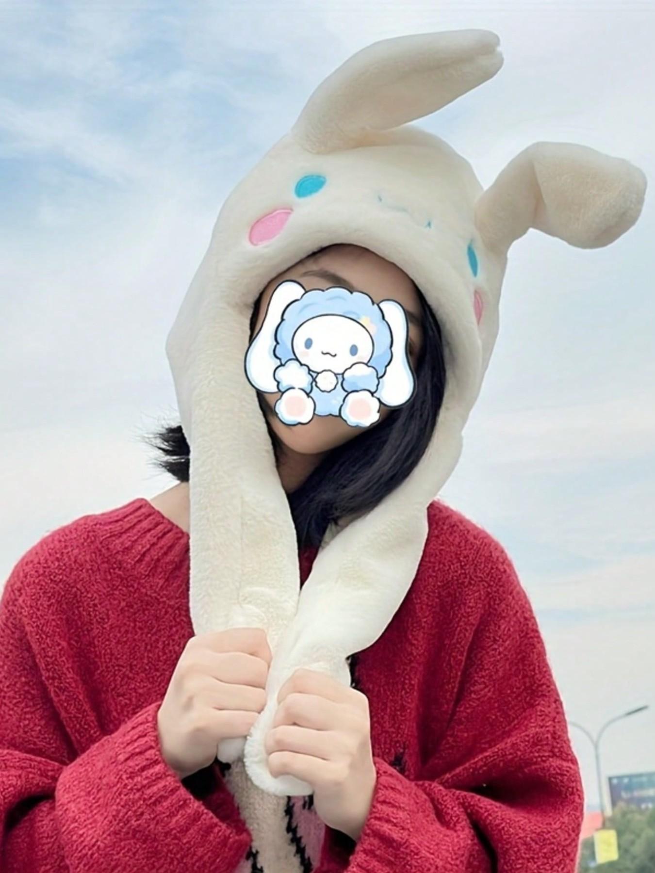 Women's Sanrio Cinnamoroll Plush Ear Hat, Cute Rabbit Cap with Soft Ears, Warm and Cozy, Perfect for Autumn Winter
