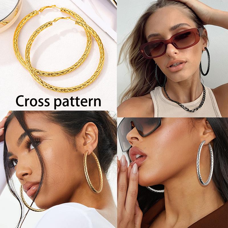 U7 30/40/60/70/80mm Hoop Earrings Bamboo Earrings for Women Stainless Steel Hip Hop Earrings for Party Fashion Jewelry