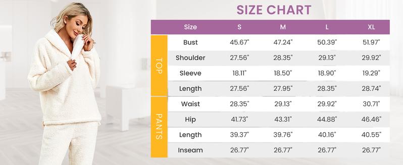 Yeokou Women's Fluzzy Sherpa Fleece Pajamas Warm Pullover Lapel Sleepwear Sets