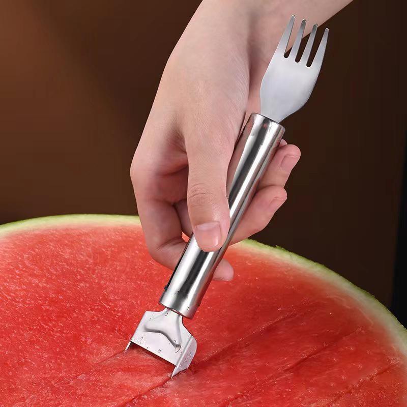 Stainless Steel Dual-Head Watermelon Slicer Fork, Multi-Functional Fruit Divider, Perfect for Cutting Watermelon Pulp Blocks