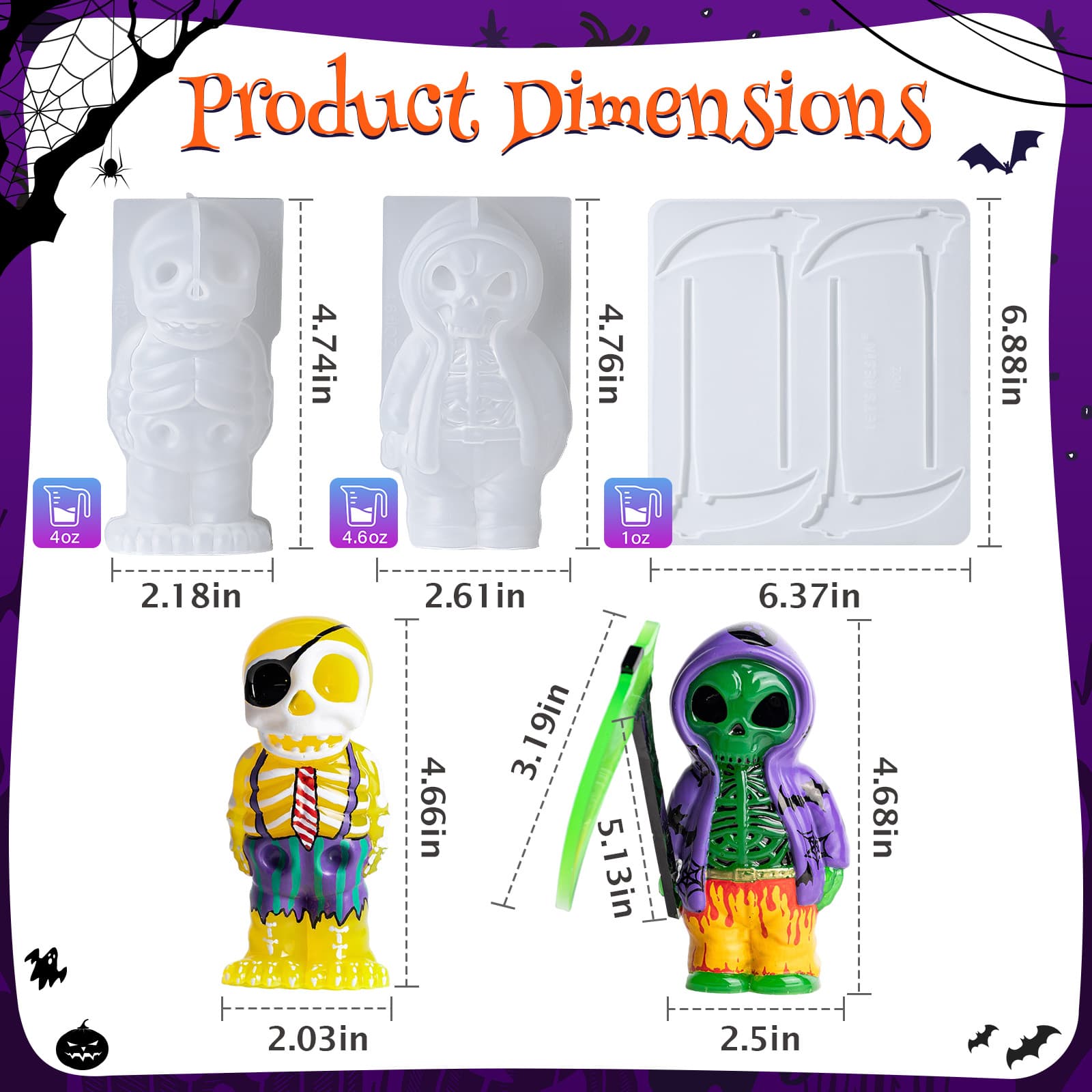 Grim Reaper Skull Resin Molds with Scythe,Funny Skull Silicone Molds for Resin, 3D Skeleton Epoxy Resin Molds for DIY Halloween Decorations & Gothic Spooky Figurine,Gifts