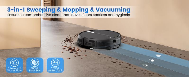 AIRROBO G60 3 in 1 Robot Vacuum & Mop, 3000Pa, Wifi/APP, Alexa/Google, Pet Hair, Hard Floors, Low Carpet