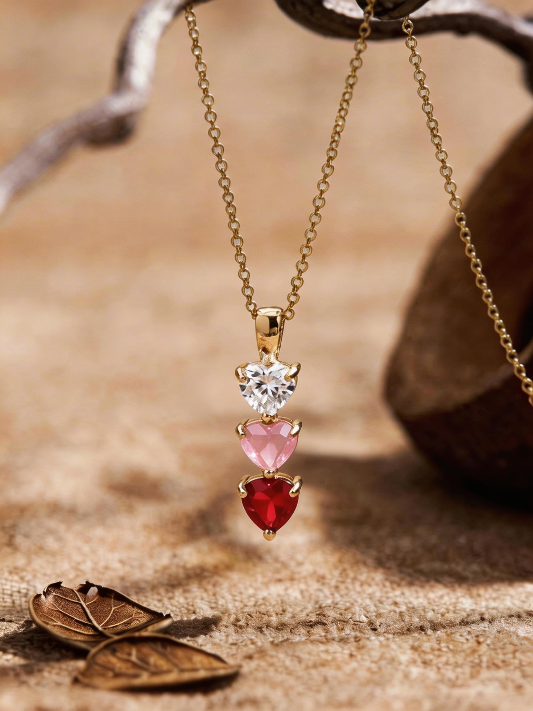 1 pcCopper gold-plated small pendant necklace with green and pink gradually changing heart-shaped gemstones, wedding necklace, bridesmaid gift, anniversary gift (for wife), grandmother gift (for mother), Mother's Day gift , Valentine's Day girlfriend gift