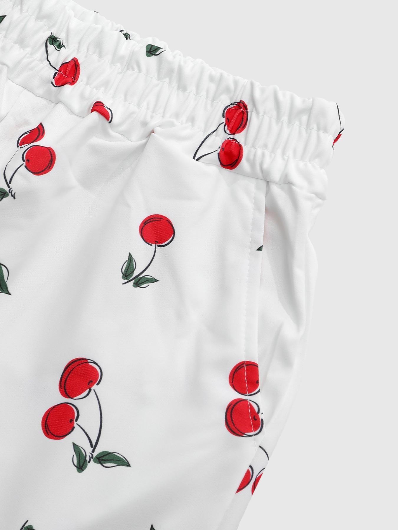 Women's Cherry Print High Waist Wide Leg Pants, Casual Elastic Waist Loose Trousers, Y2K Cute Graphic Bottoms for Daily Wear, Streetwear & Summer Outfits