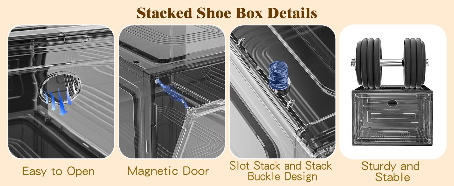 7CODE Thicken & Sturdy 12 Pack Stackable Shoe Organizer White Plastic Storage Box for Sport Sneaker Display Upgraded Sturdy Shoe Container Room Set