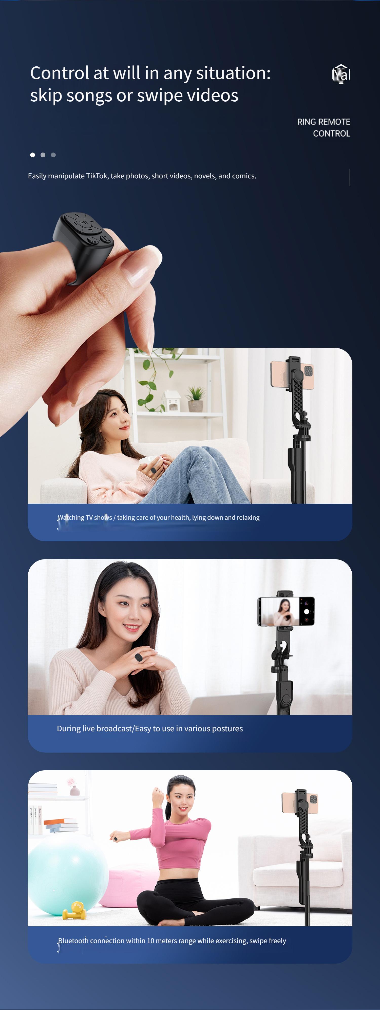 TikTok Scroll Ring - Bluetooth Remote for TikTok Clips & Tunes, iPhone Compatible Fingertip Wireless Bluetooth Controller, Perfect for iPad, iOS and Android, with Live Camera Shutter