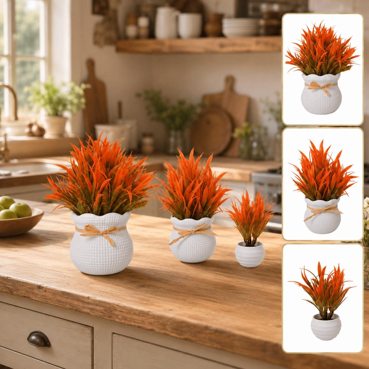 3pcs Autumn Artificial Plants Set, Mixed Sizes, Perfect for Harvest Festival, Halloween, Christmas, Fall Parties, Home Decor