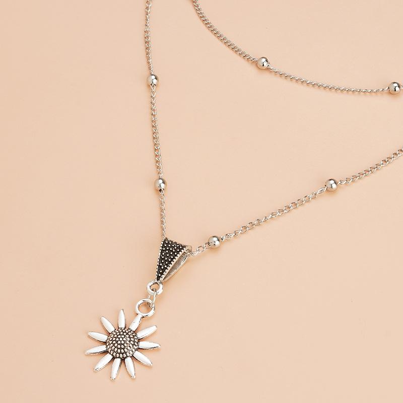 New style necklace - simple and retro sunflower pendant double-layered women's necklace for girls