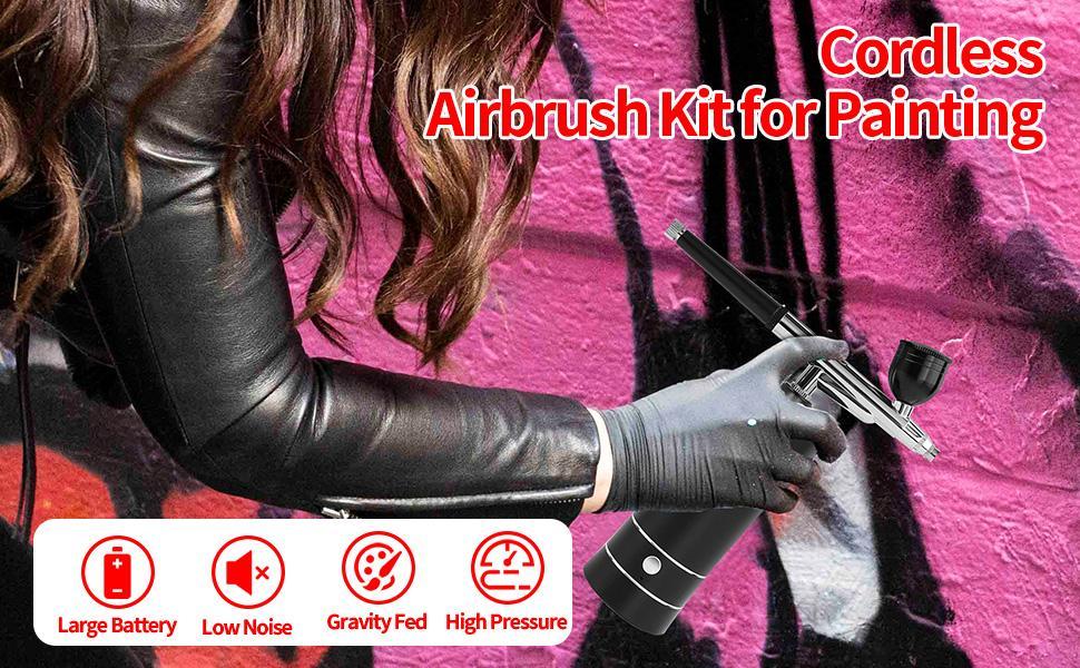 Airbrush Kit with Compressor Portable Airbrush Kit 48PSI High-Pressure Non-Clogging Air Brush Set Cordless Rechargeable with 0.3mm Nozzle and Cleaning Brush for Painting,Nail Art, Makeup (black)