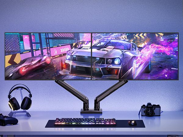 MOUNTUP Dual Monitor Stand fits up to 32 inch, Dual Monitor Desk Mount Height Adjustable, Monitor Arms for 2 Monitors, Home Office VESA Mounts, Freelift Black