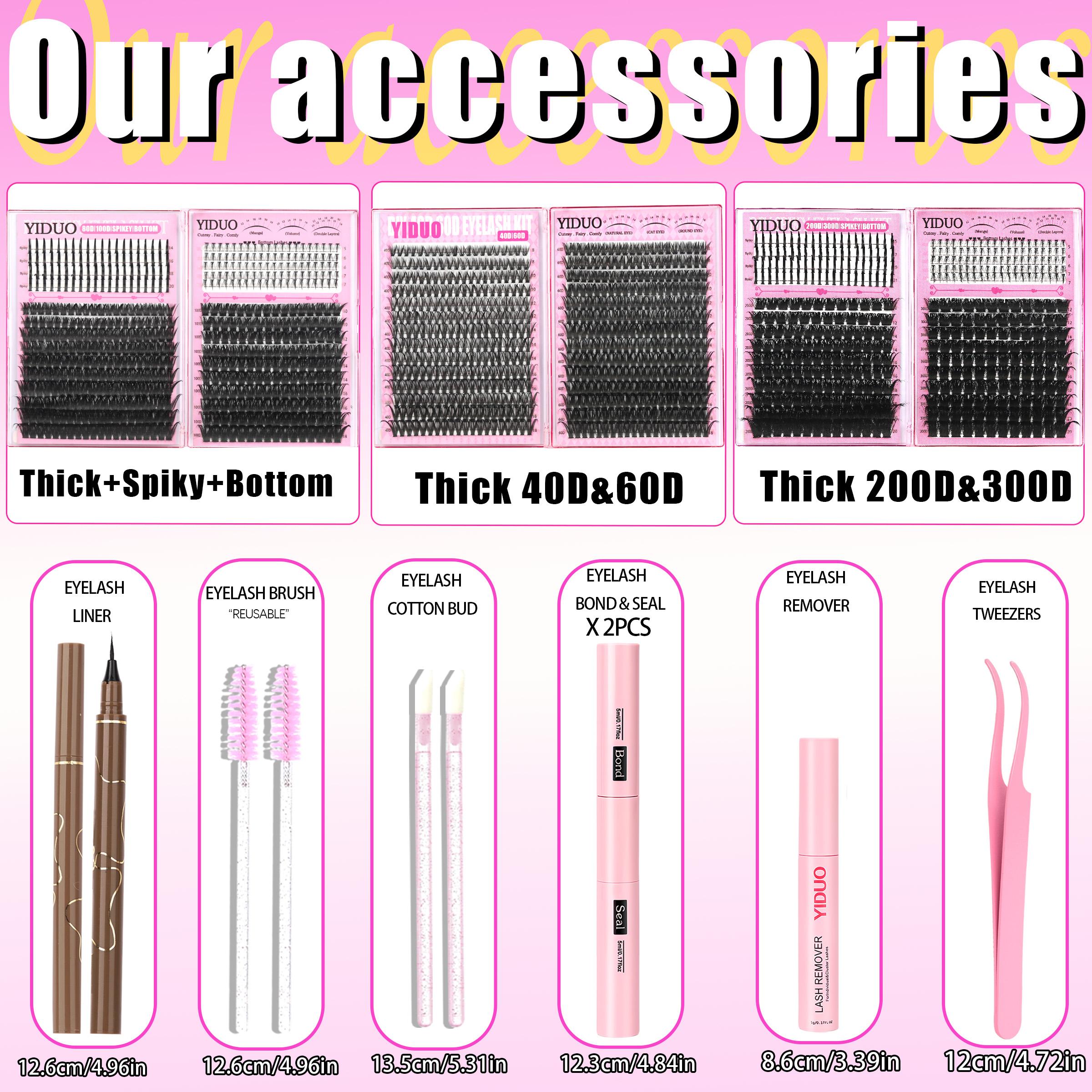 8-Style Volume D-Curl Individual Lash Clusters Kit - 1520-Piece, 40D-300D & Bottom/Spiky Styles - Eyelash Extensions Kit with Lash Bond & Seal, Tweezers, Remover, Eyeliner Pencil & Eyelash Brush - Easy DIY At-Home Eyelash Set