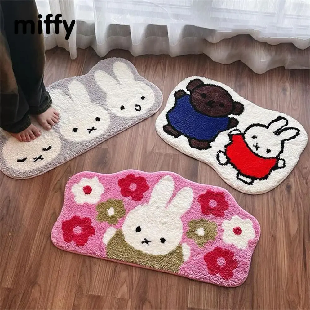 Kawaii Miffy Boris Synthetic Rectangle Carpet, Thick Non-slip Absorbent Machine Washable Mat for Bathroom Decoration, Indoor All-Seasons Classic Novelty Toy Accessory