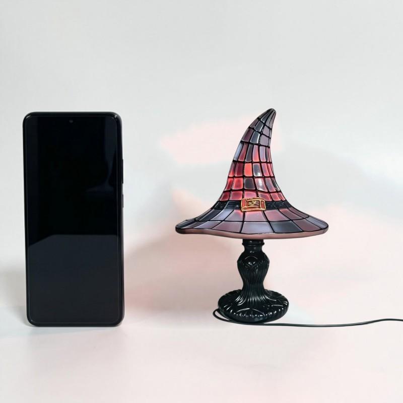 Vintage Stained Glass Witch Hat Lamp, Spooky Glow Nightstand Decor, Gothic Style Gift for Halloween, Unique Home Decoration